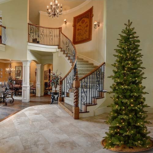 חברת העצים הלאומית עץ חג המולד המלאכותי מראש | כולל אורות לבנים מראש ועמדו | Prescott Pencil Slim - 7.5 ft